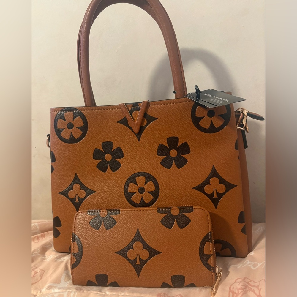 Brown Monogram Tote Bag with Matching Wallet